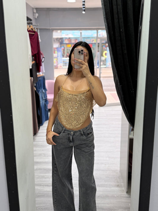 TOP DRAP LENTEJUELAS